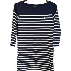 Polo Ralph Lauren Boat Neck Striped Cotton Jersey Classic Dress Blue/White S